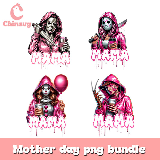 Pink horror mama bundle design png, mom horror​ png, mama png​