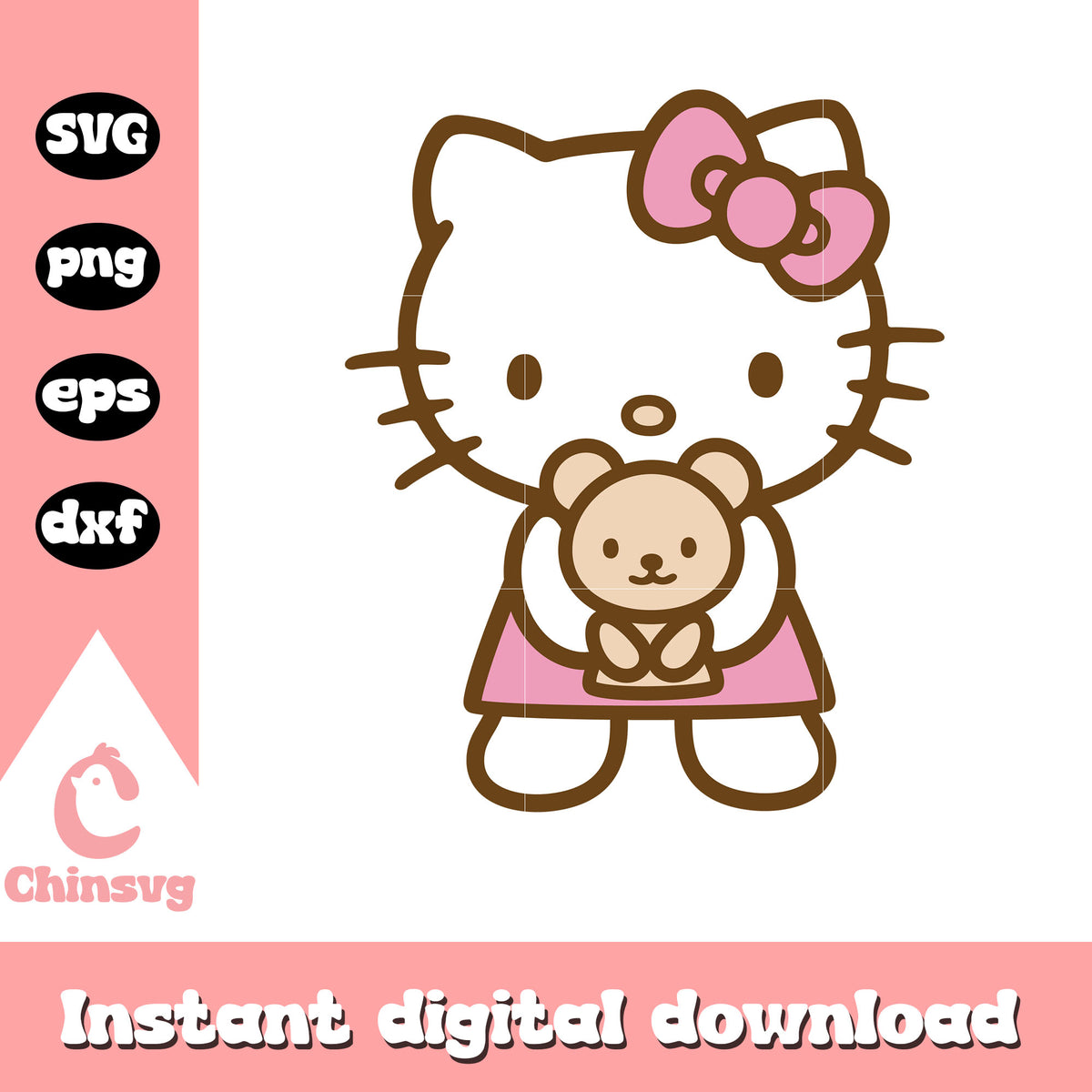 Pink kitty cat and teddy bear svg, pink hello kitty svg – Chinsvg