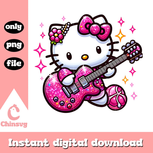 Pink kitty cat play guitar png, hello kitty character png