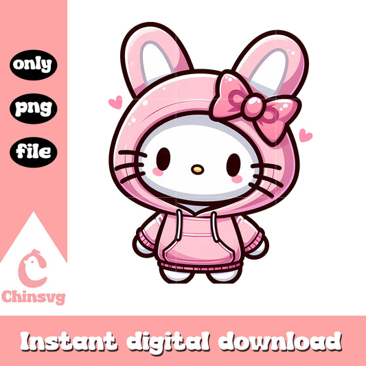 Pink kitty easter bunny cute design png, hello kitty png