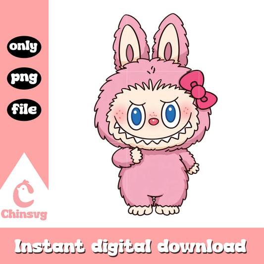Pink labubu bow costume design png, labubu pink png