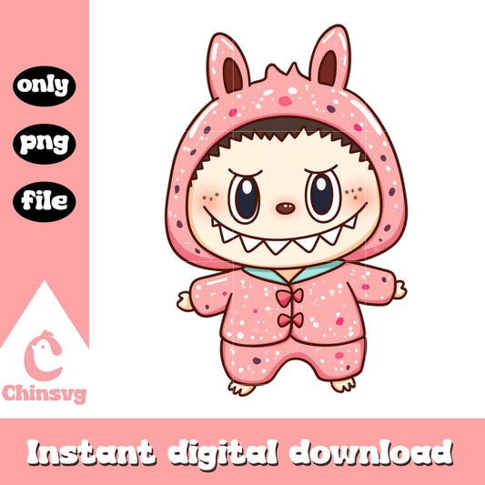 Pink labubu costume design png, labubu clothing png