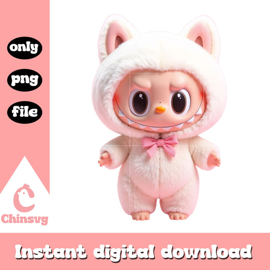 Pink labubu cute pig costume design png, labubu clothes png