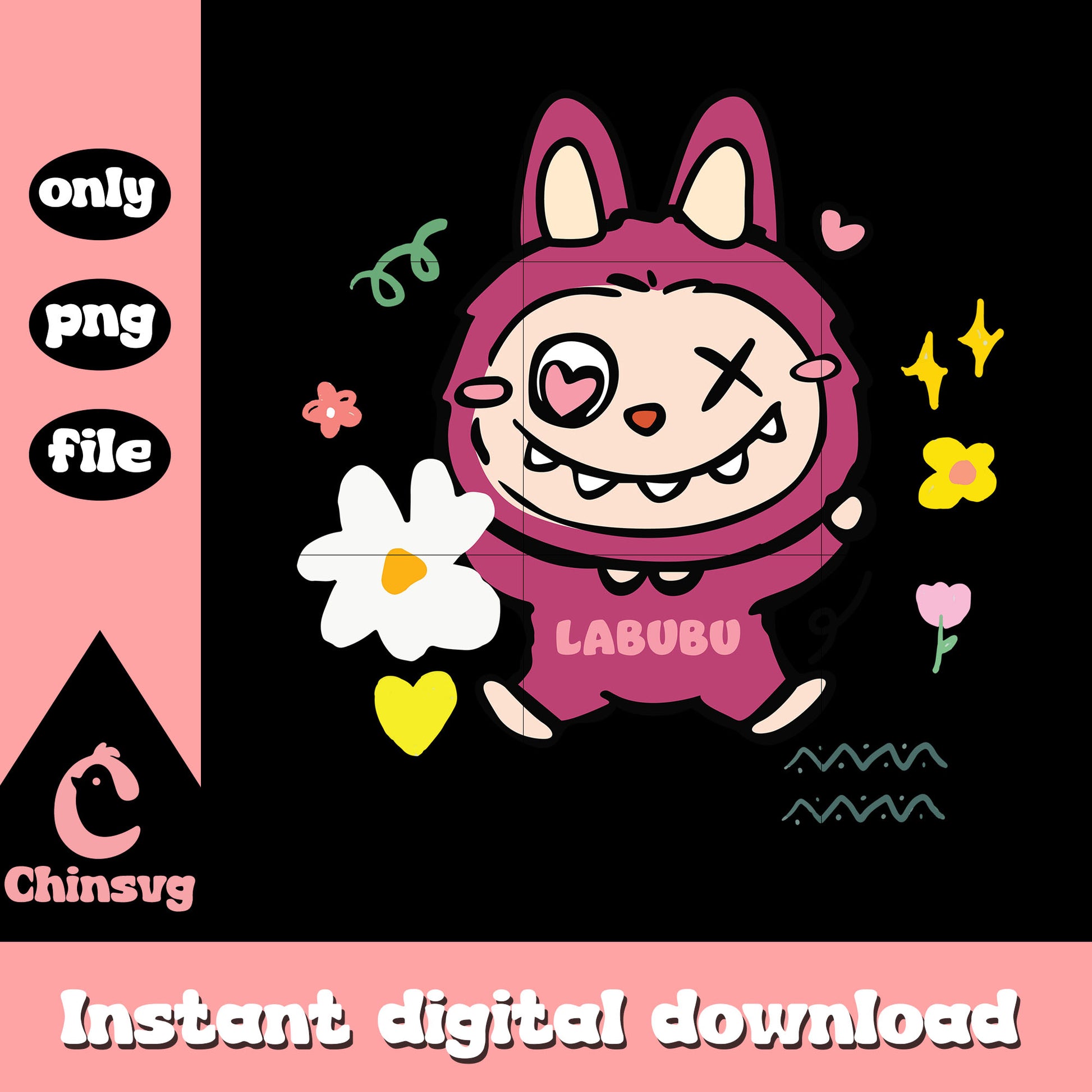 Pink labubu doll design png, labubu decoration png, labubu art png
