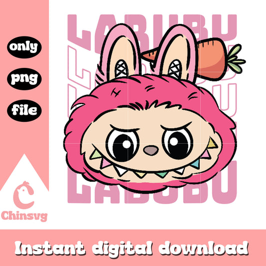 Pink labubu face carrot clipart drawing png, labubu blind box png