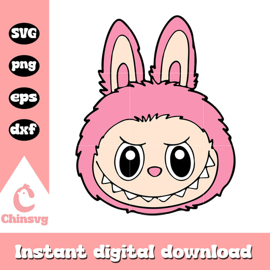 Pink labubu face cute doll drawing design svg, labubu pink svg