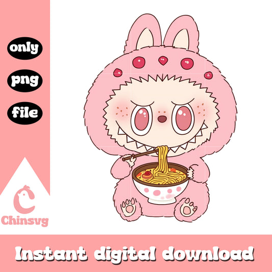 Pink labubu hand noodle design png, cute labubu png
