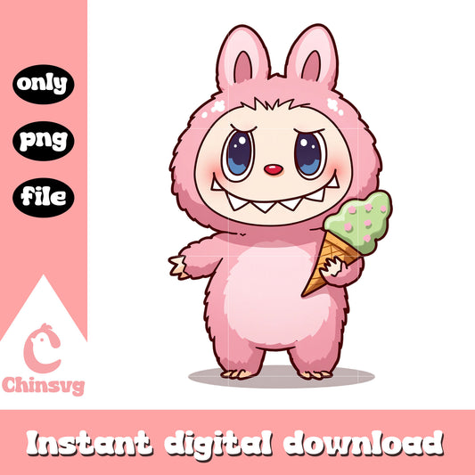 Pink labubu ice cream design png, labubu doll png, labubu cute png
