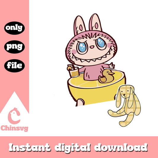 Pink labubu lemon bath design png, labubu pink color png