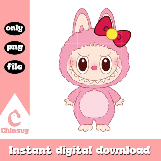 Pink labubu with bow costume design png, pink labubu png