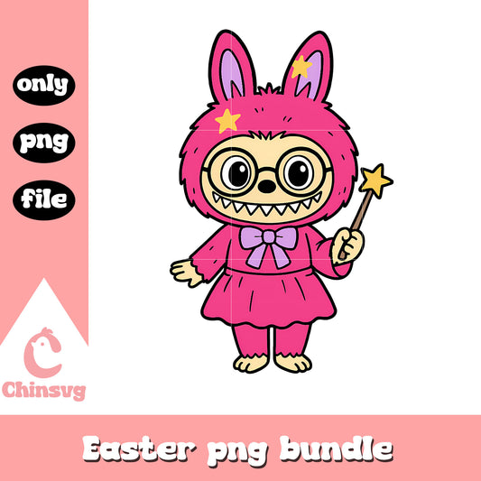 Pink magical girl labubu cute doll png, labubu clothes png
