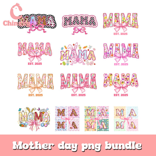 Pink mama bow tie est 2025 bundle png, design mom​ png