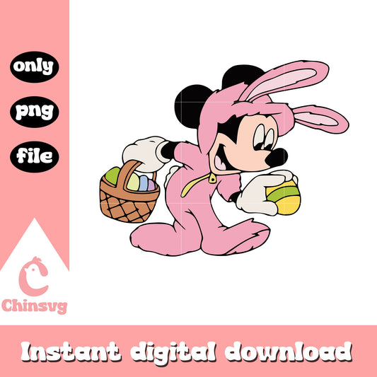 Pink mickey bunny design png, mickey mouse easter basket​ png