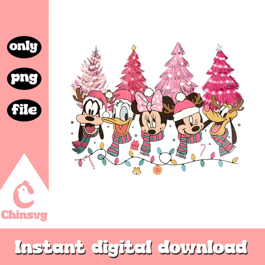 Pink mickey friends head christmas tree png, pink christmas​ png