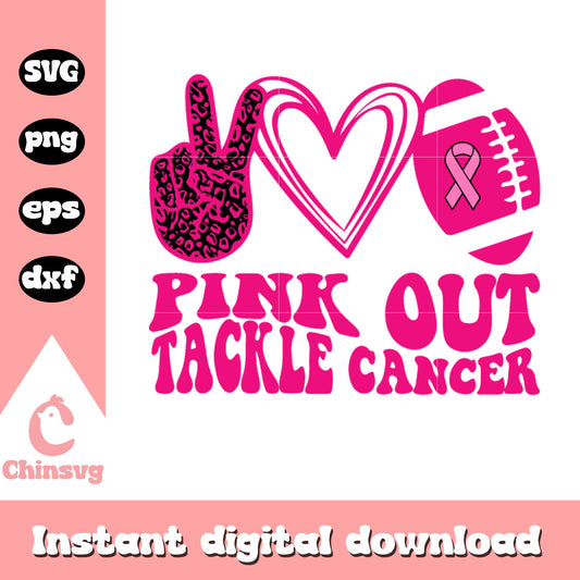 Pink out tackle cancer svg, awareness ribbon svg, rugby ball svg