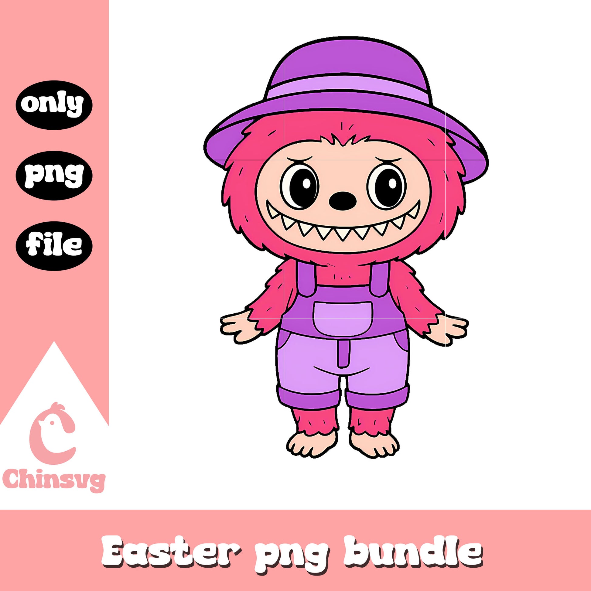 Pink overalls labubu cute doll drawing design png, labubu toy png