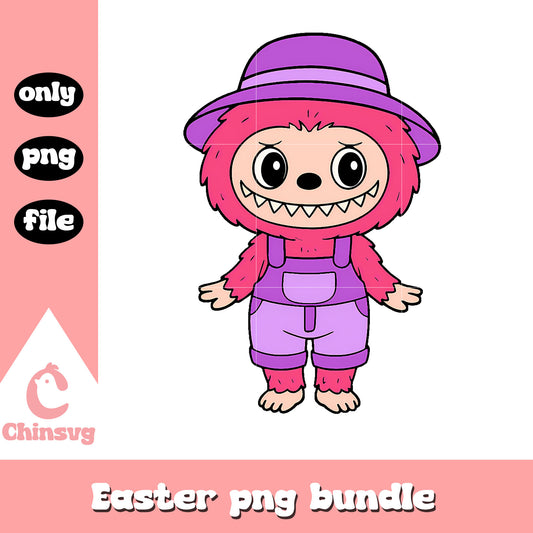 Pink overalls labubu cute doll drawing design png, labubu toy png