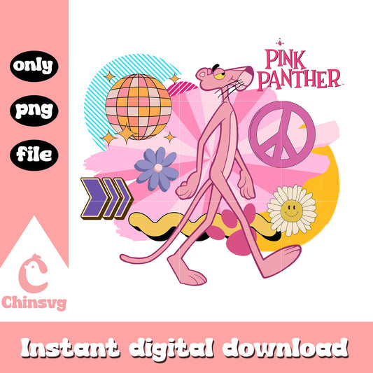 Pink panther cartoon disco design png, pink panther theme png