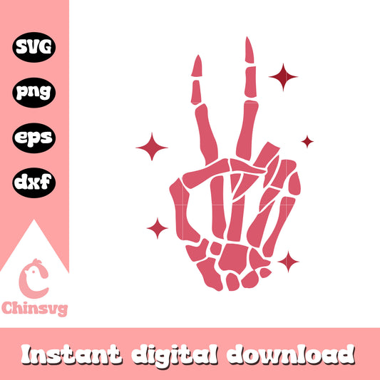 Pink peace sign skeleton hand svg, valentine skeletons​ svg
