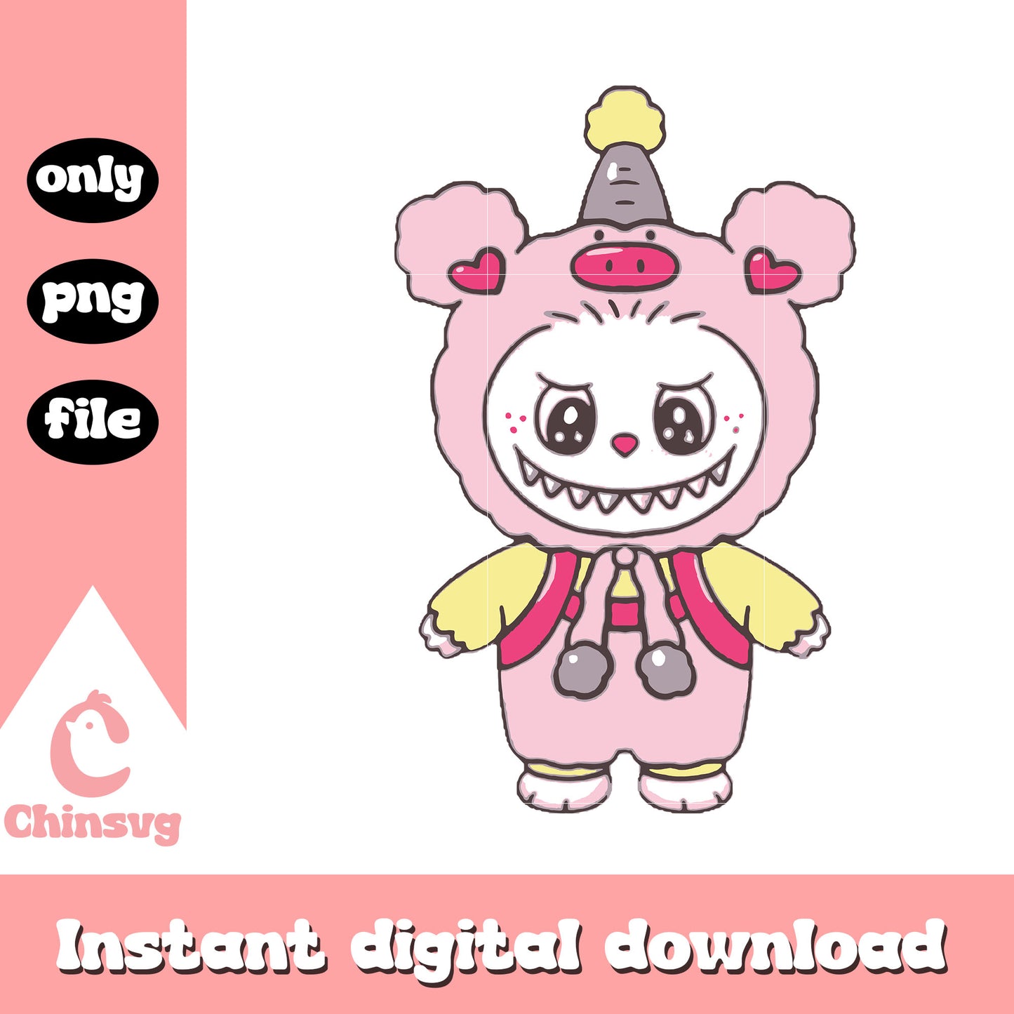 Pink piggy labubu cute doll design png, labubu clothes png