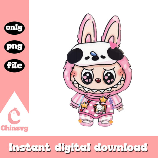 Pink polka dot labubu cute doll design png, monsters labubu png