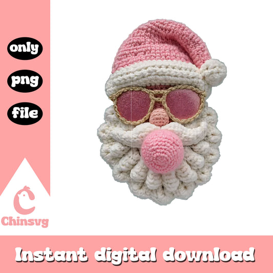 Pink santa gum crochet png, patchwork christmas png, santa png