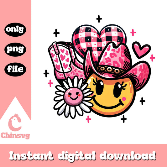Pink smiley face cowboy lightning png, smile face emoji png