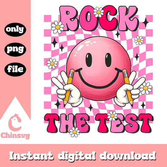 Pink smiley rock the test png, test png, quotes of the day png