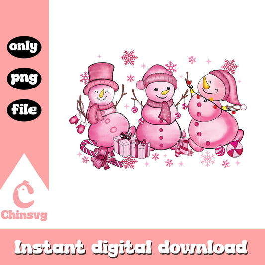 Pink snowman christmas gifts design png, christmas snowman png