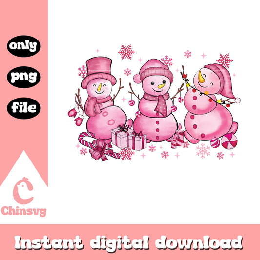 Pink snowman merry christmas design png, pink christmas png