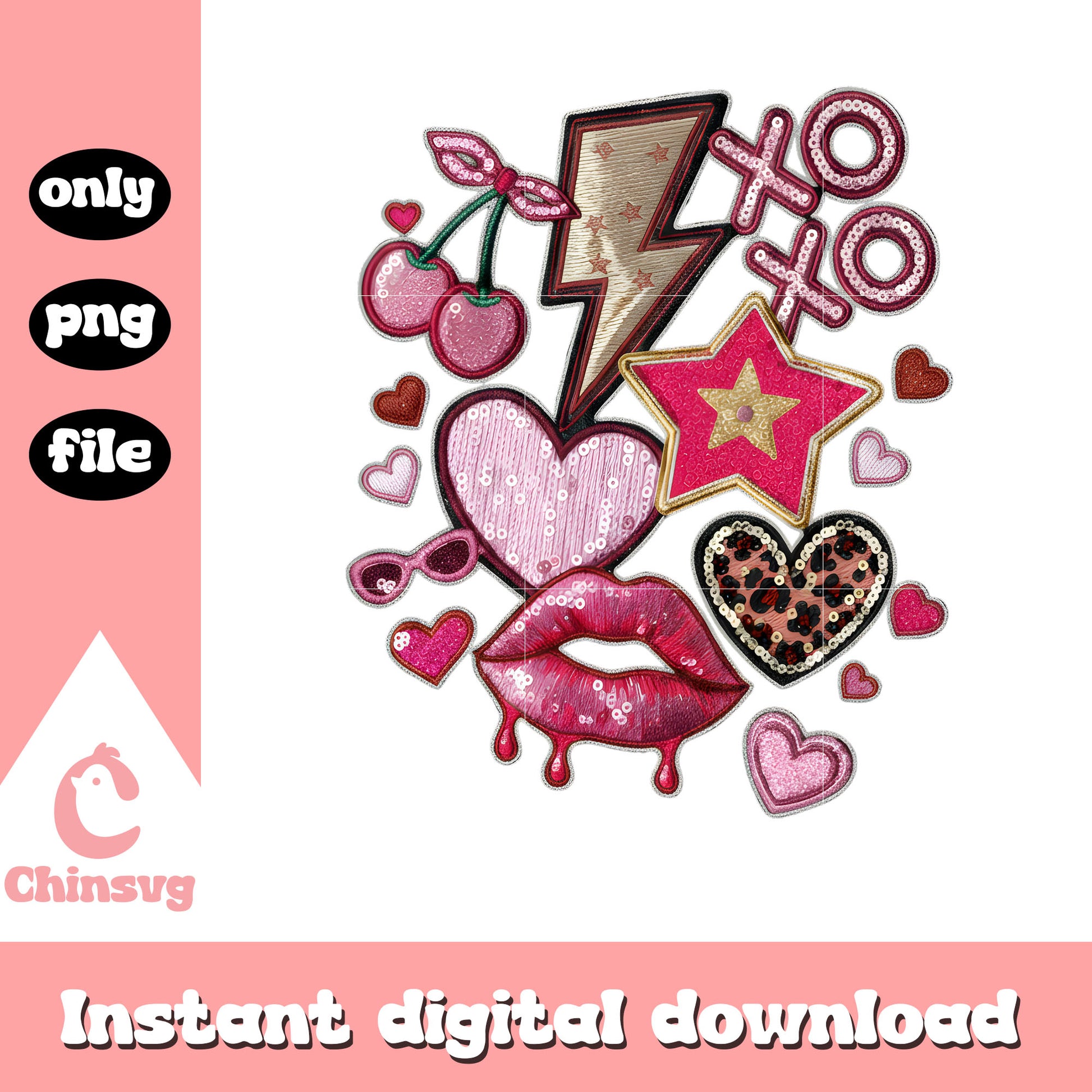 Pink sticker design crochet png, valentines day love​​ png