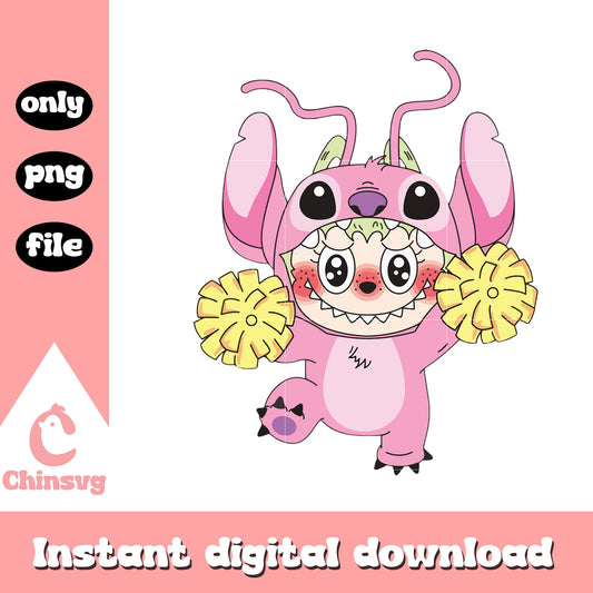 Pink stitch labubu cute doll design png, disney stitch png