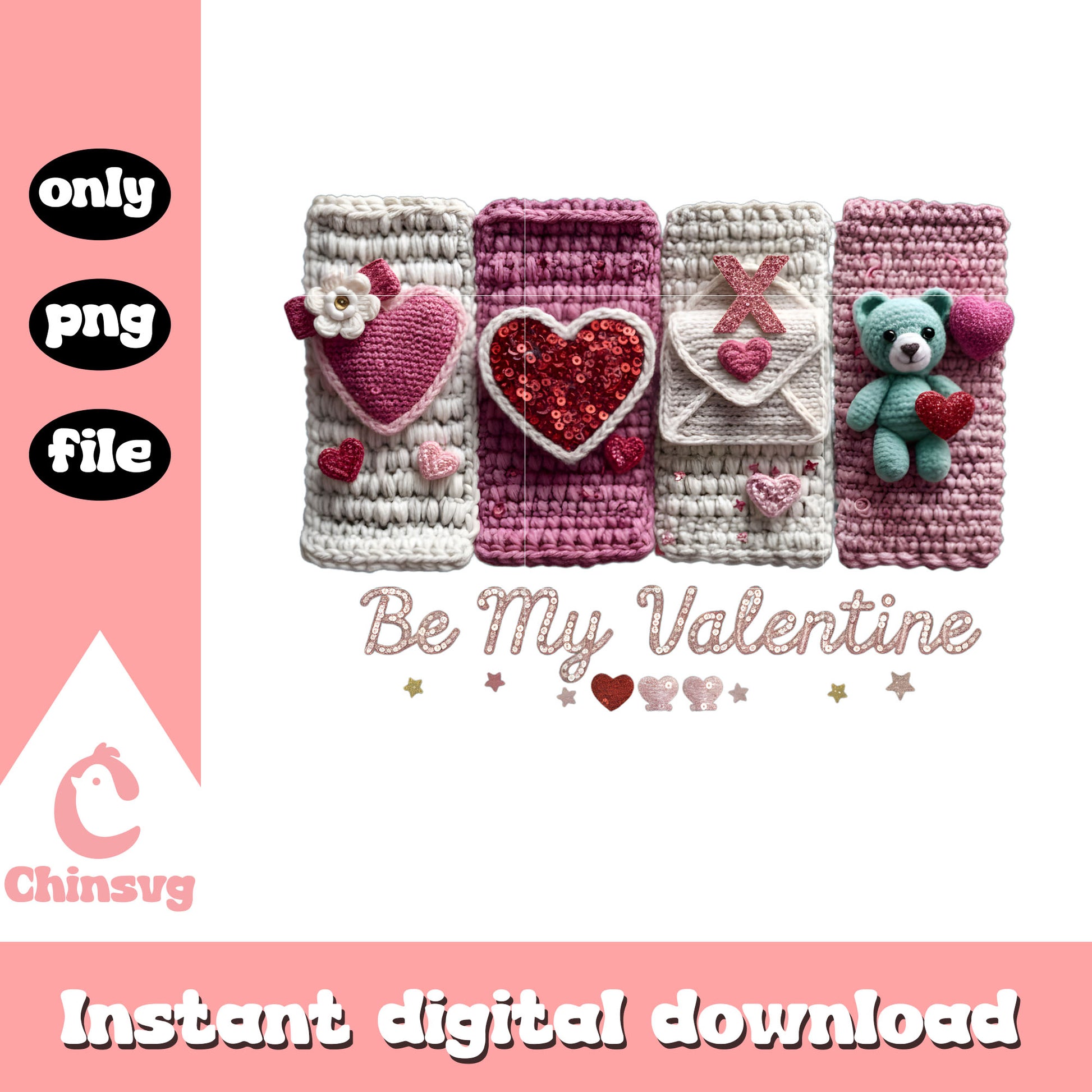 Pink valentine bear crochet png, valentines day love​ png