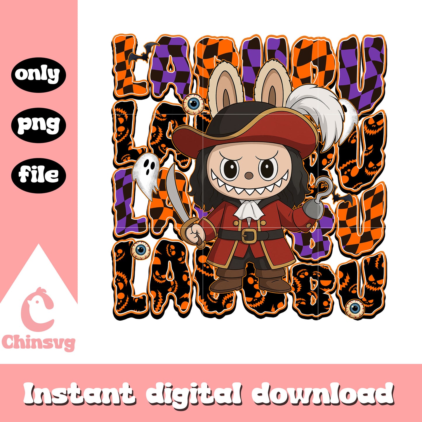 Pirate labubu doll design png, halloween decoration png