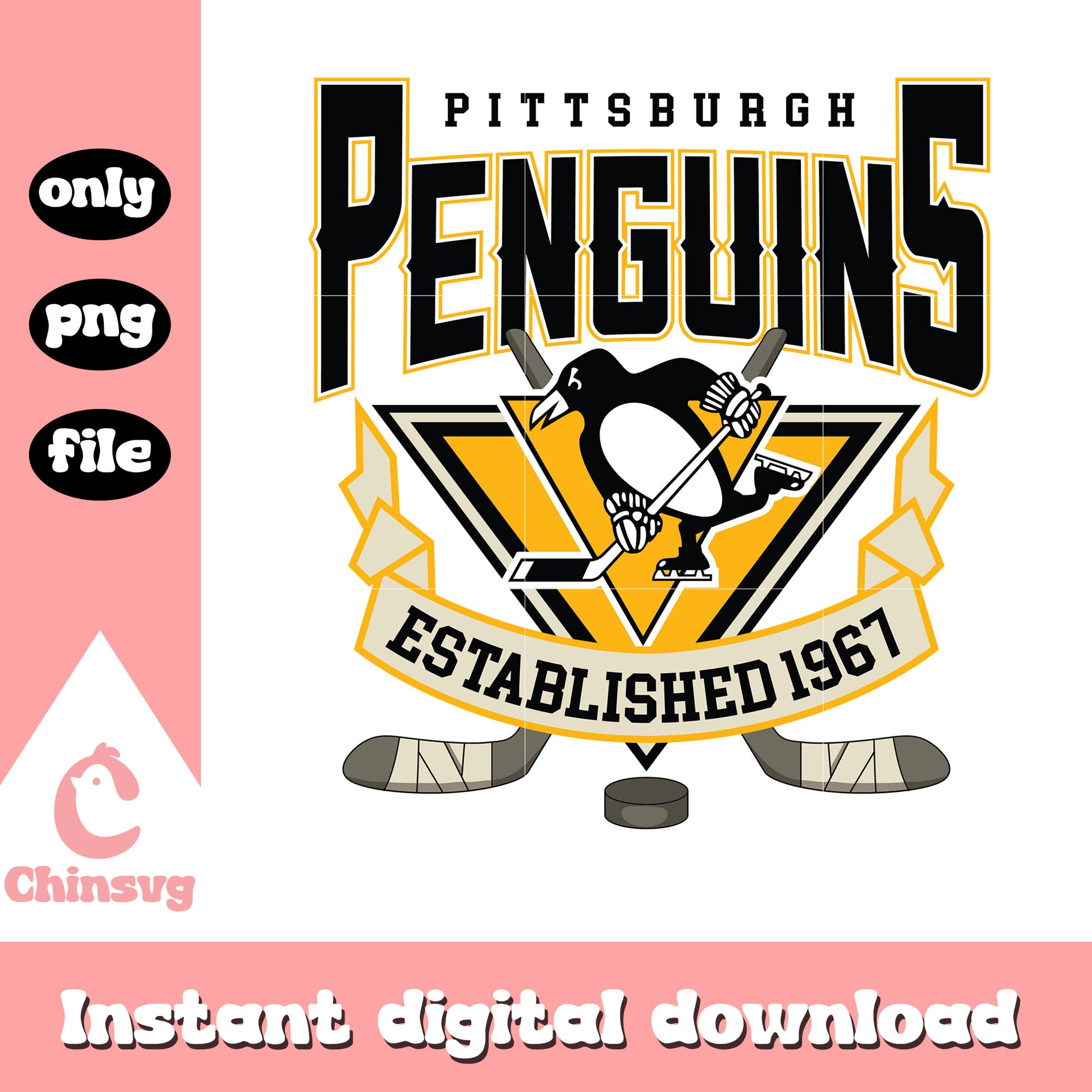 Pittsburgh Penguins hockey 1967 design svg, hockey nfl svg