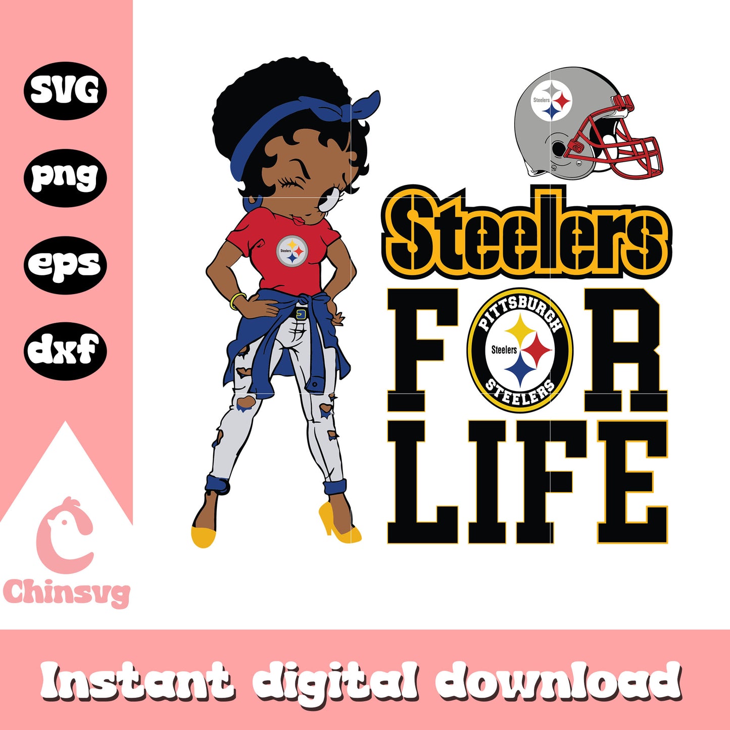 Pittsburgh steelers for life betty boop svg, pittsburgh steelers team svg