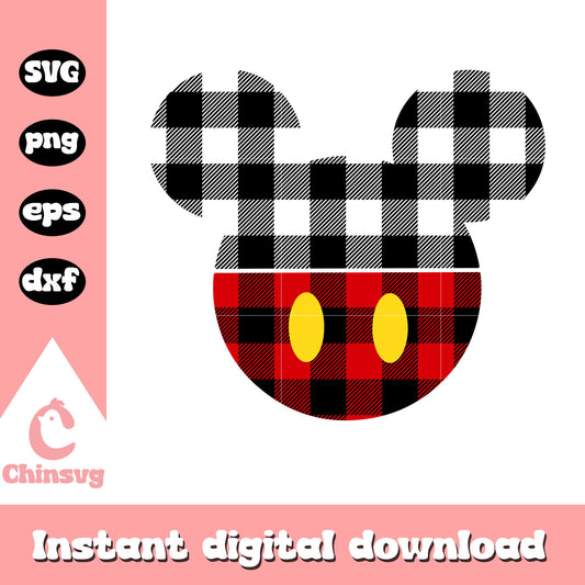 Plaid buffalo mickey mouse head svg, mickey head svg, mickey mouse svg