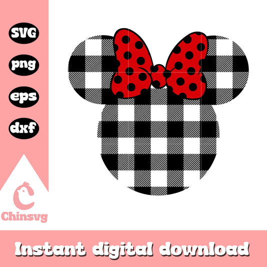Plaid buffalo minnie mouse head svg, minnie head svg, minnie mouse svg