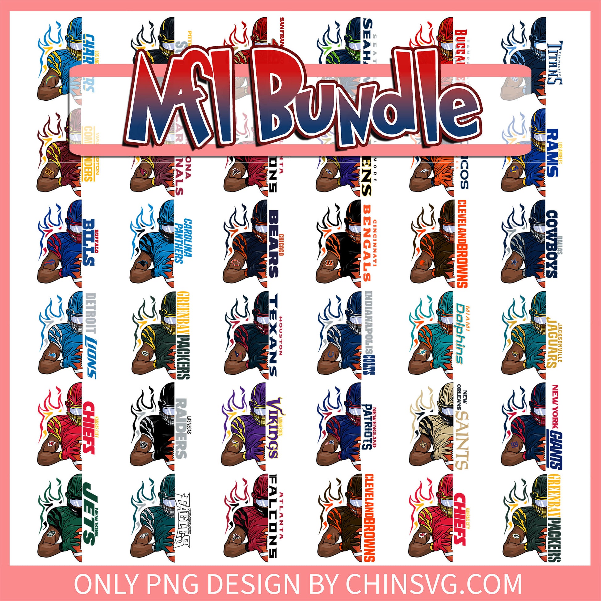 Player half nfl design bundle png, all 32 nfl teams​ png