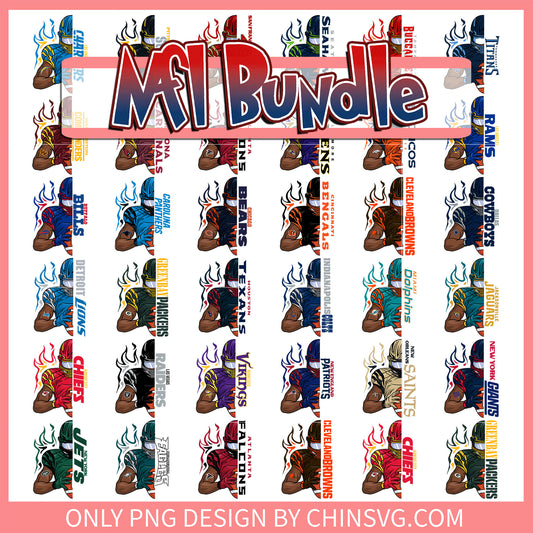 Player half nfl design bundle png, all 32 nfl teams​ png