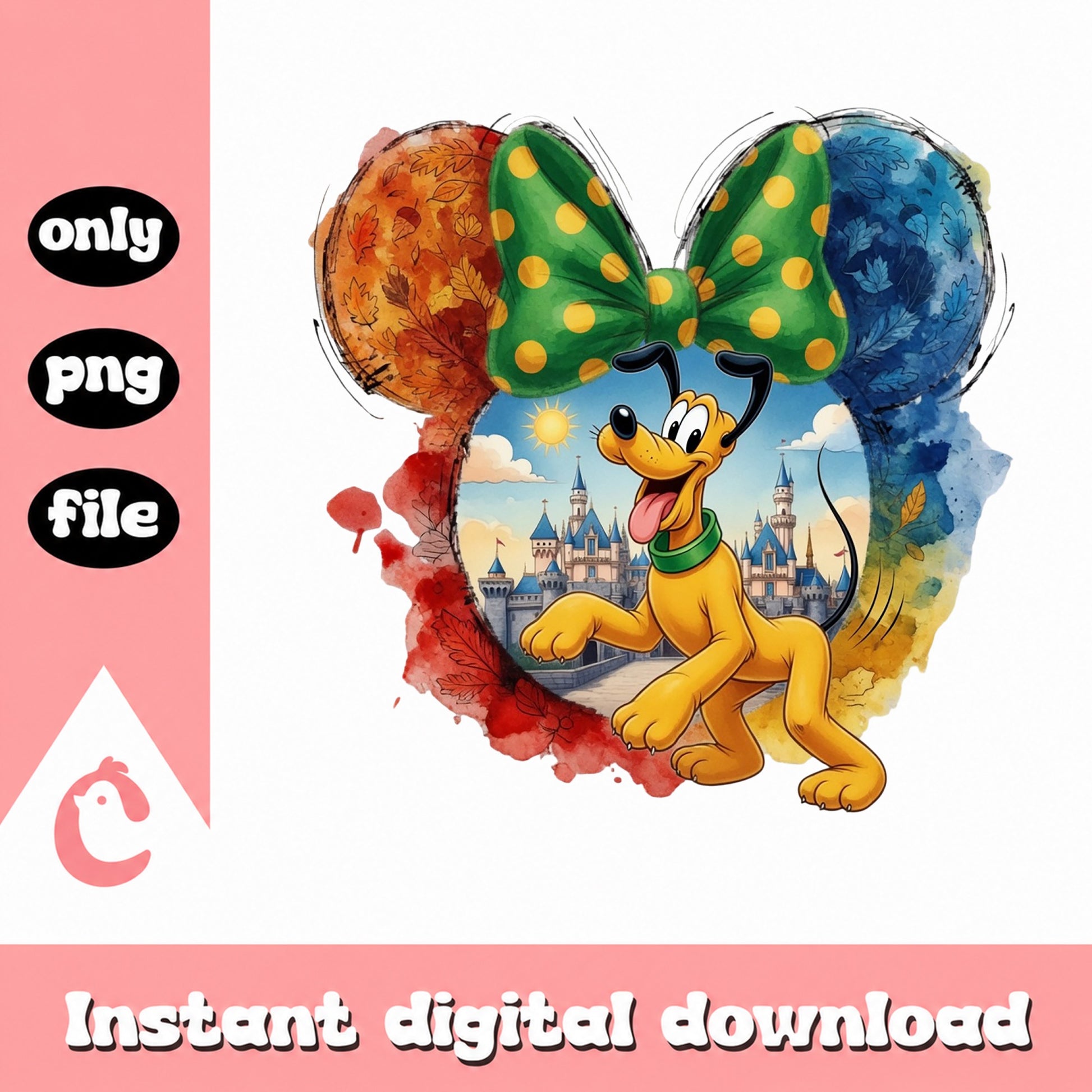 Pluto Disney Castle Mickey Ears PNG, Disney Dog PNG, Watercolor Disney PNG