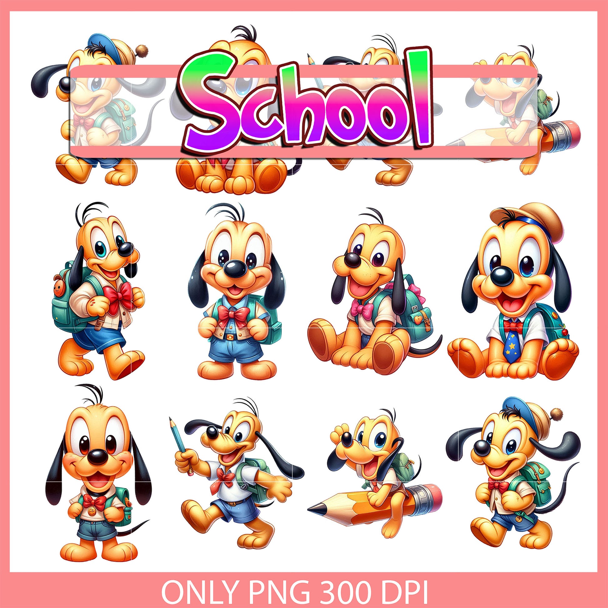 Pluto character back to school design bundle png, disney pluto png