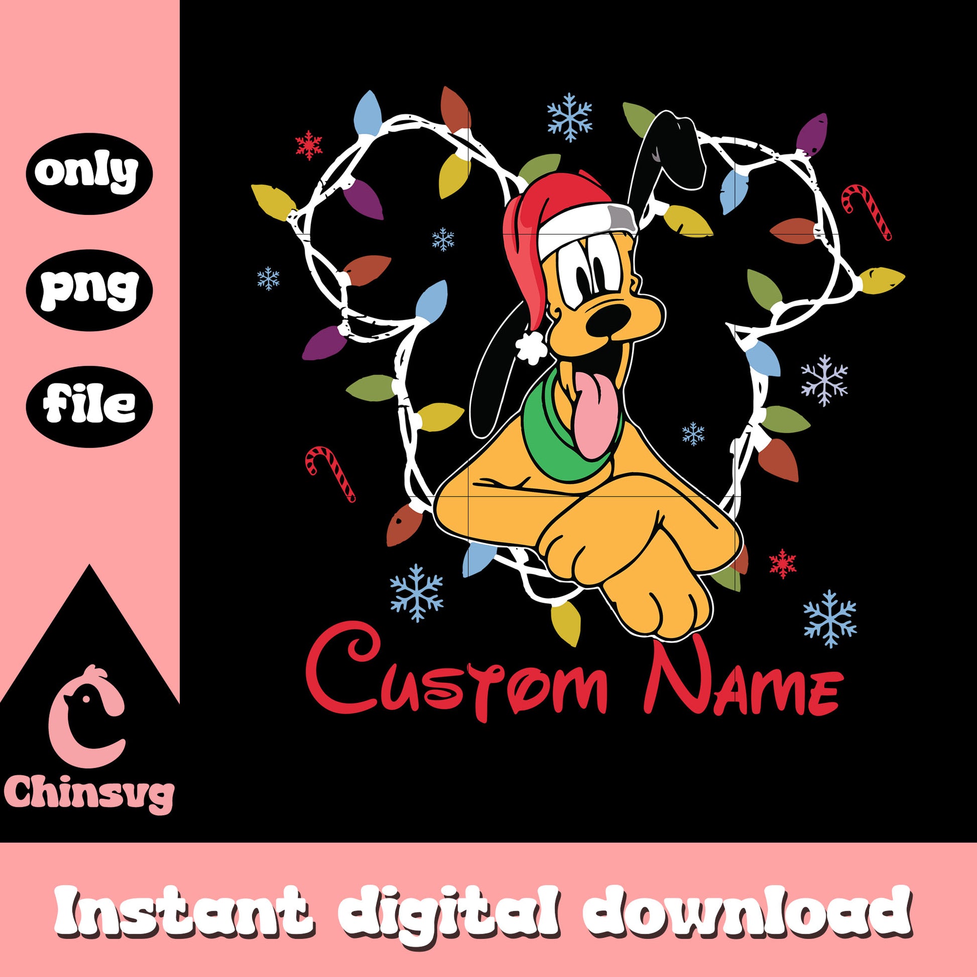 Pluto christmas custom name png, disney on christmas png