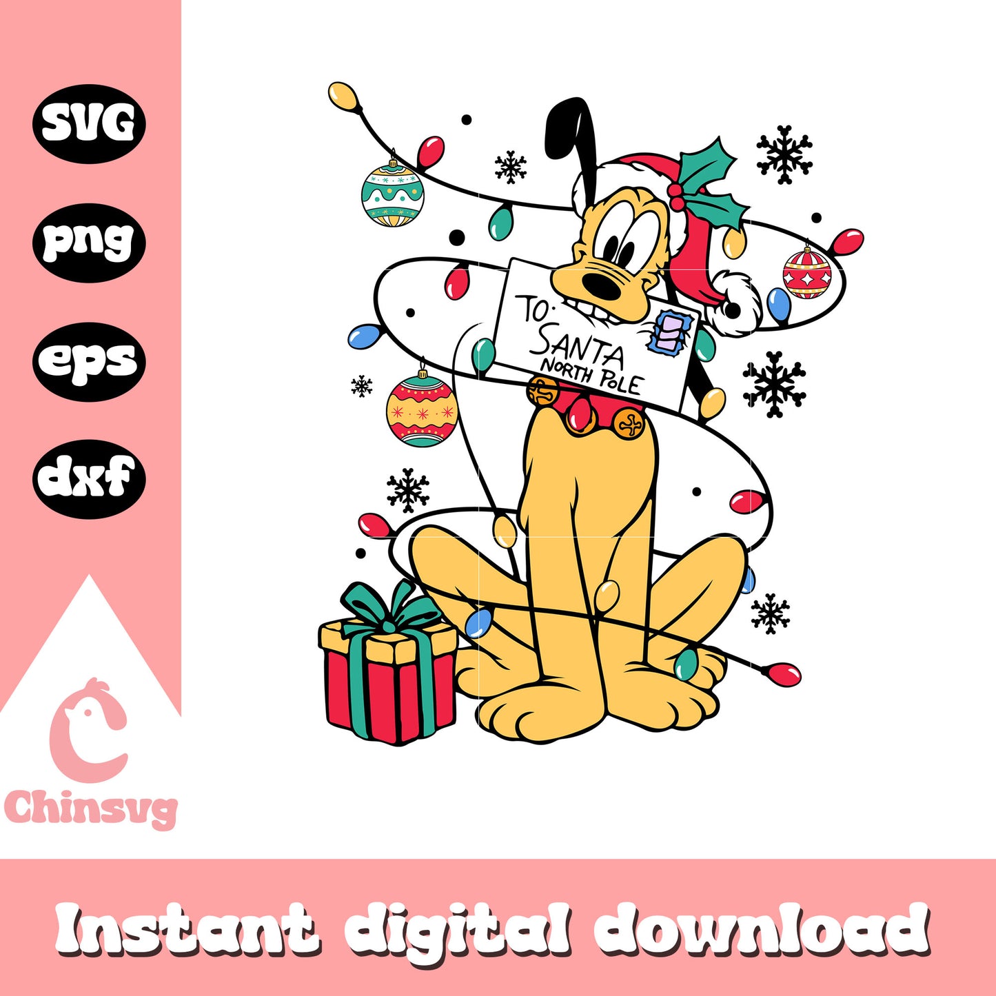 Pluto christmas lights decor design svg, pluto dog svg