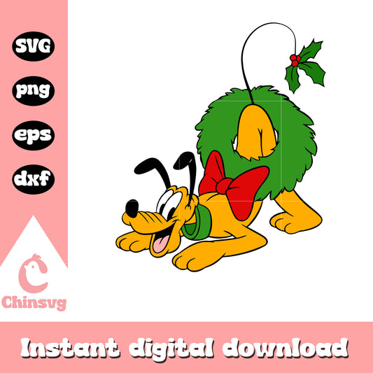 Pluto dog and wreath funny christmas svg, christmas pluto​ svg