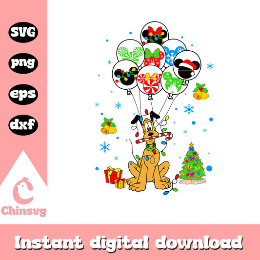 Pluto dog christmas balloon svg, disney christmas characters svg