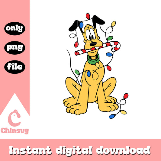 Pluto dog christmas lights design png, pluto christmas​ png