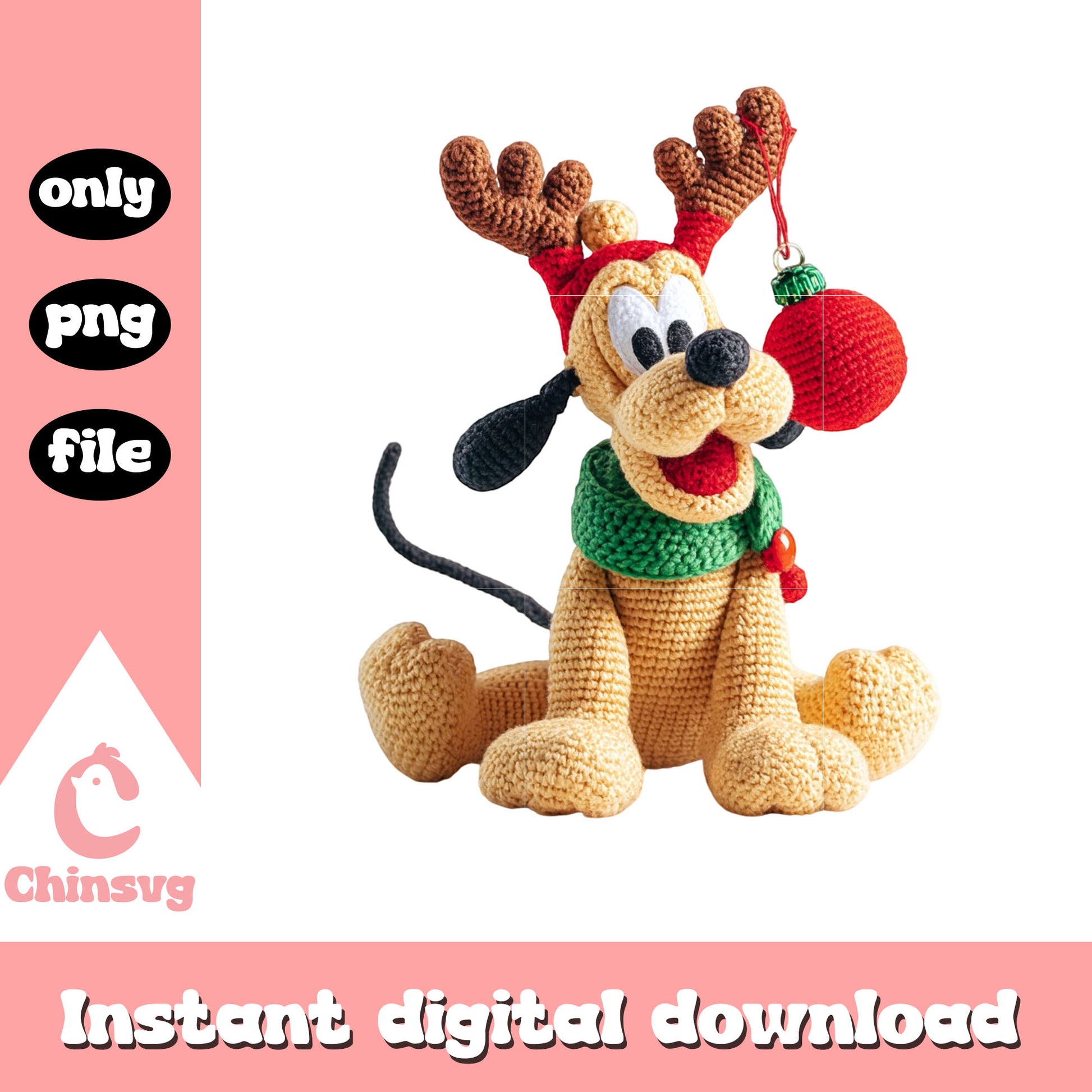 Pluto yarn crochet and bauble png, christmas ornaments png