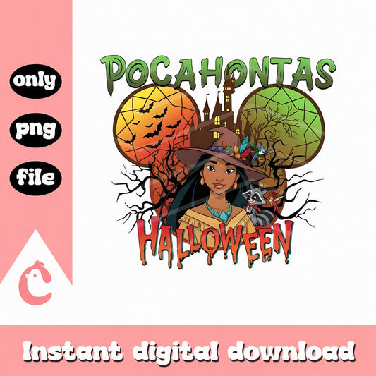 Pocahontas Halloween PNG, Disney Princess Witch, Spooky PNG