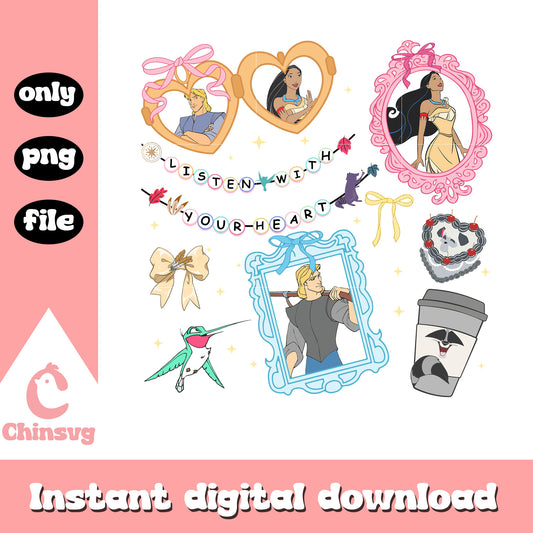 Pocahontas & John Smith disney couple png, disney characters png